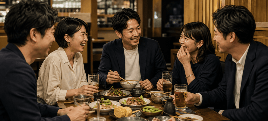食事会で笑い合う参加者たち